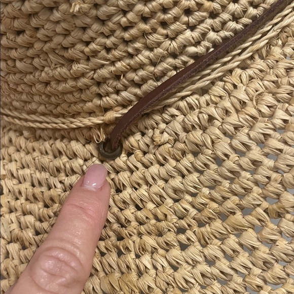 Scala Natural wide brim Straw Hat Brown leather chin strap & Band